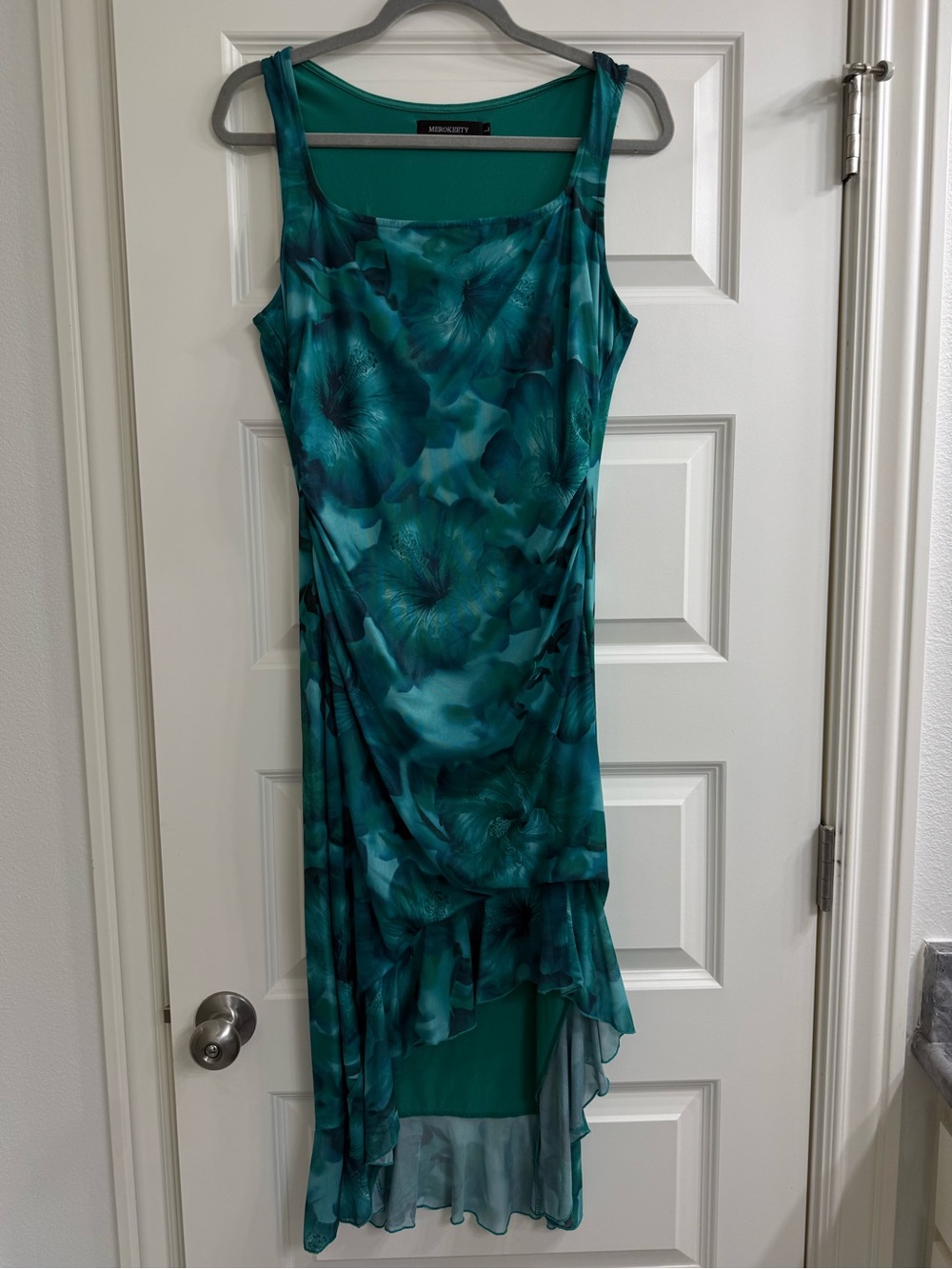 Merona Teal Floral High-Low Dress with Layered Hem